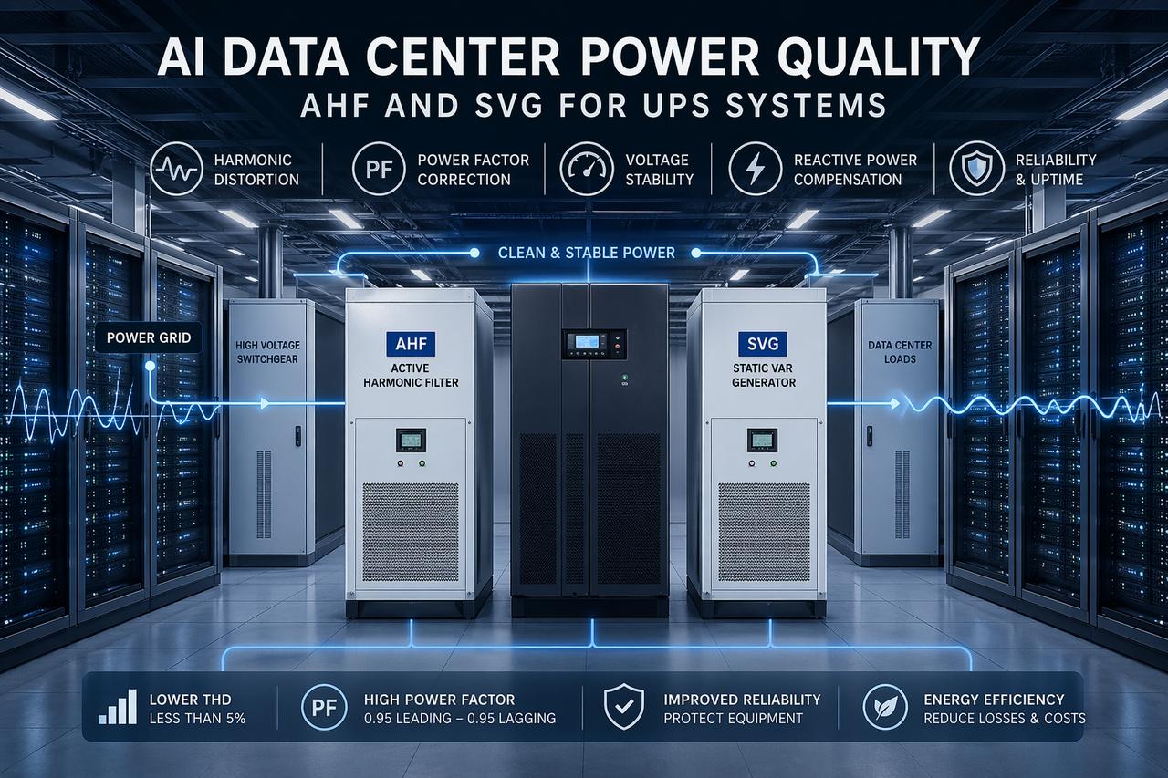 جودة الطاقة في مراكز البيانات المدعومة بالذكاء الاصطناعي: AHF وSVG لأنظمة UPS